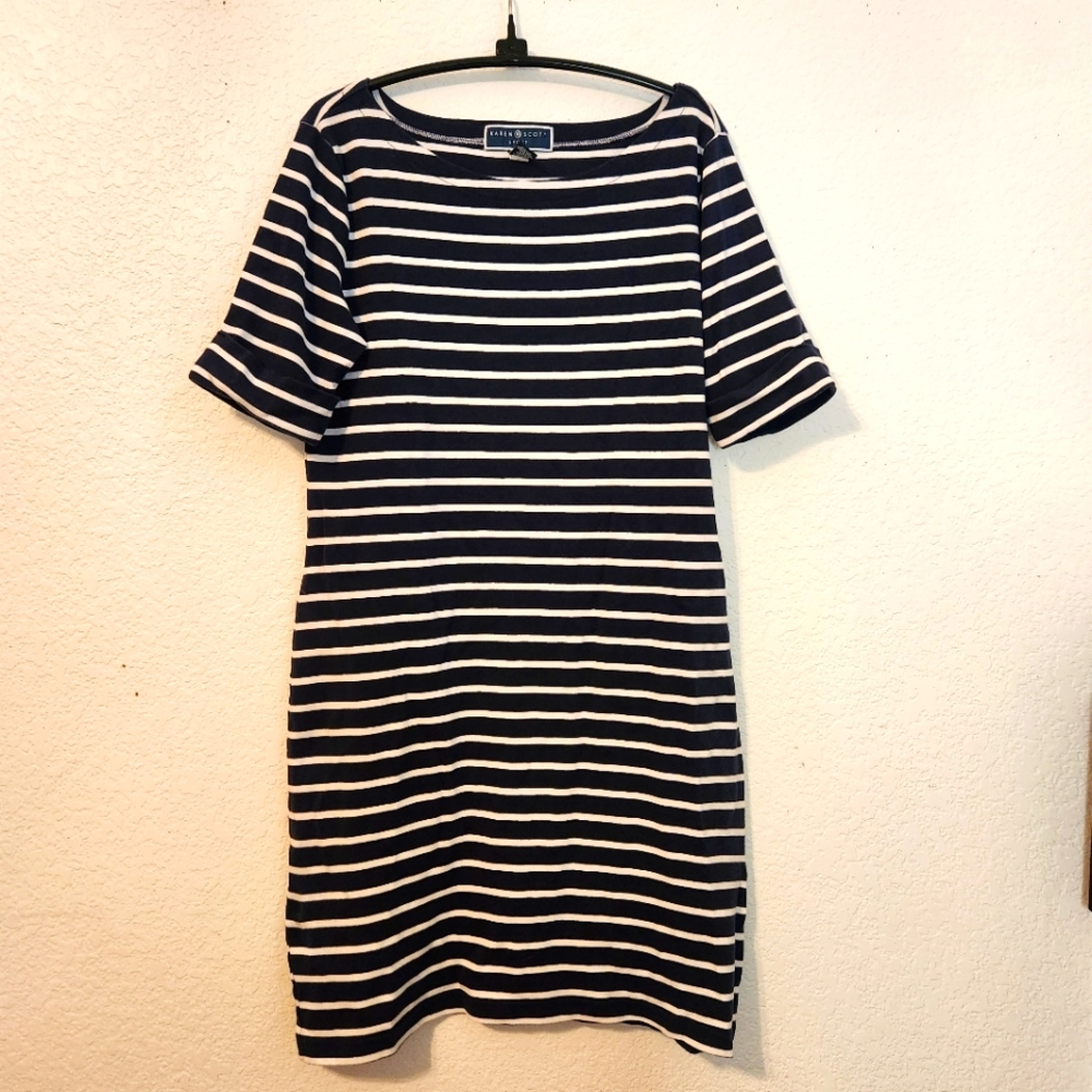 Karen Scott Navy and‎ White Striped Sport Dress, Size S